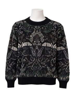 Size L Michael Gerald Men’s Vintage Abstract Knit Grandpa Sweater Black Crewneck